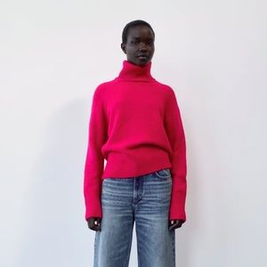 ZARA High Collar Knit Sweater Fuchsia M